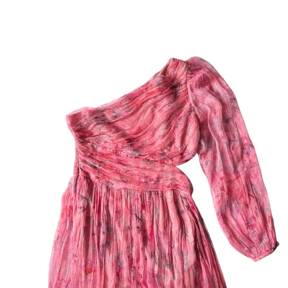 BHLDN Anthropologie Iris One Shoulder Cutout Printed Chiffon Maxi Gown | MEDIUM - Picture 8 of 15